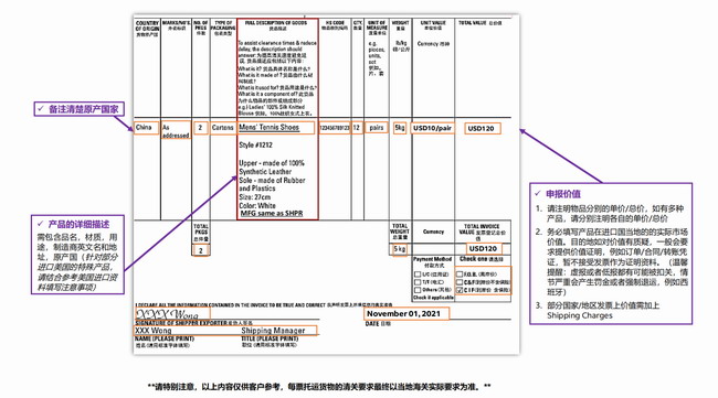 FEDEX联邦invoice填写规范